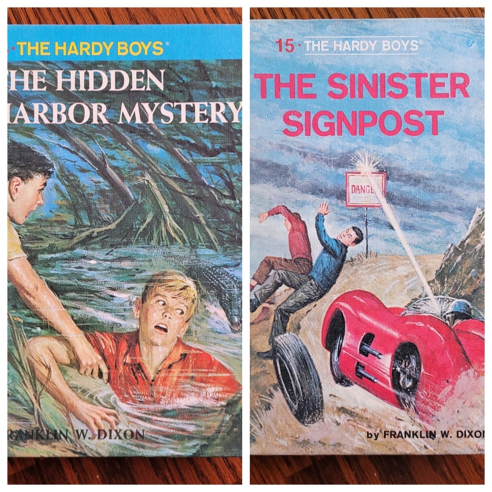 Hardy Boys Mysteries. The Hidden Harbor Mystery.  The Sinister Signpost. Vintage